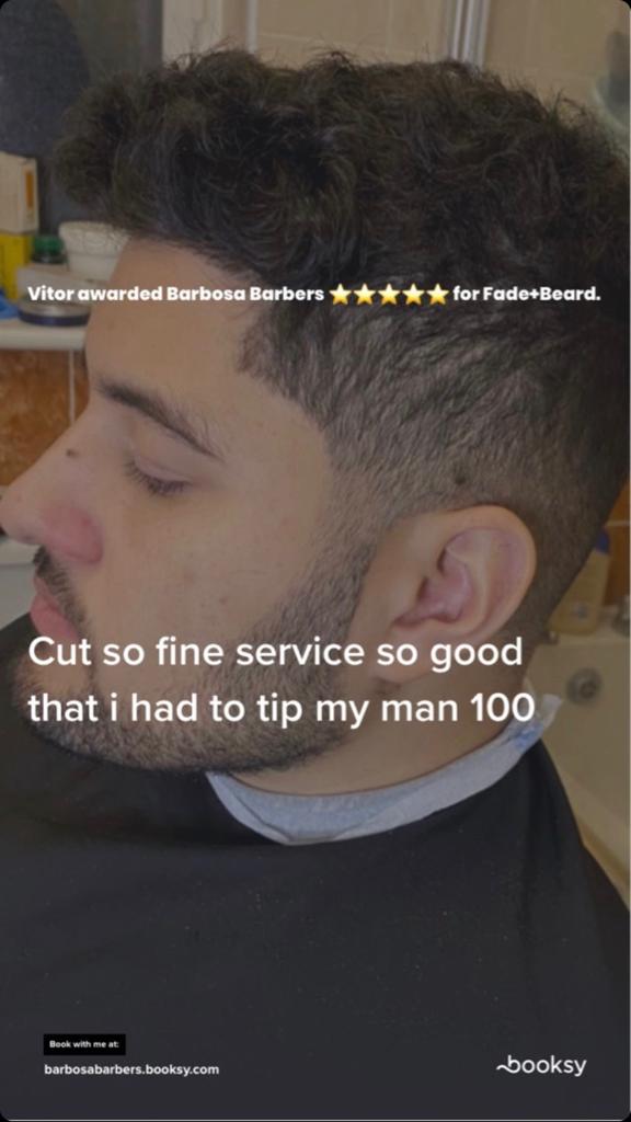 Picture of Review stating cut so fine service so good that I had to tip my man 100